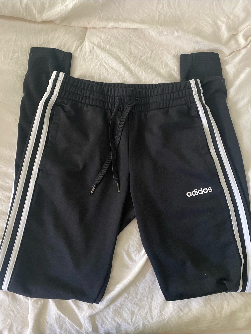 Woman’s Adidas Black Track Pants with White Side Stripes